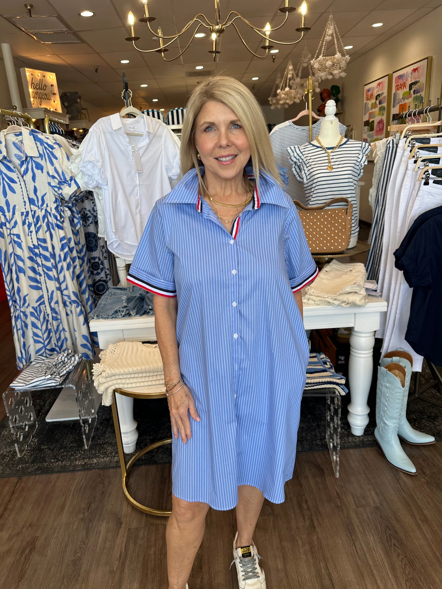 Blue Designer Stripe Dress
