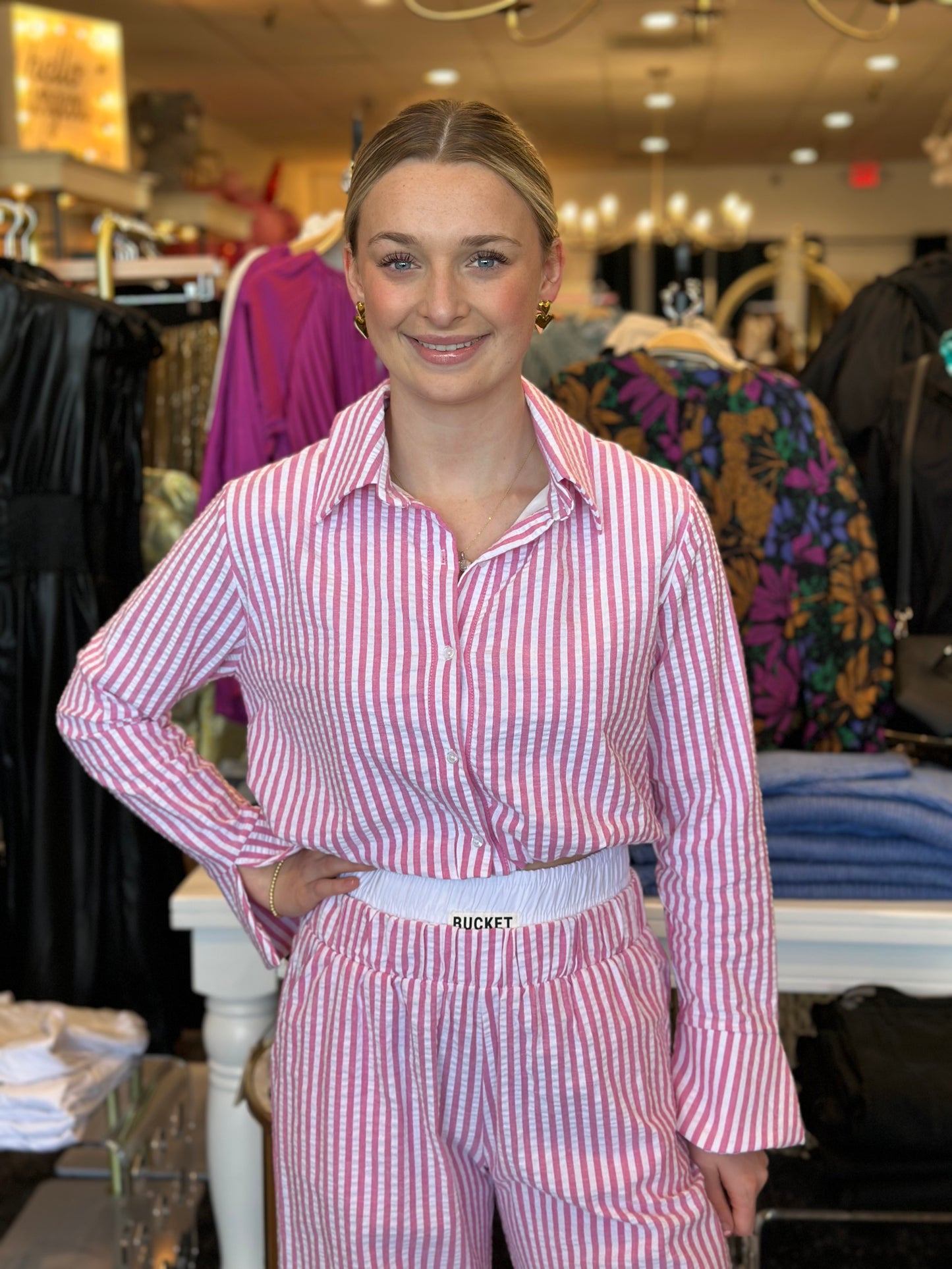 Striped Cropped Collared Shirt