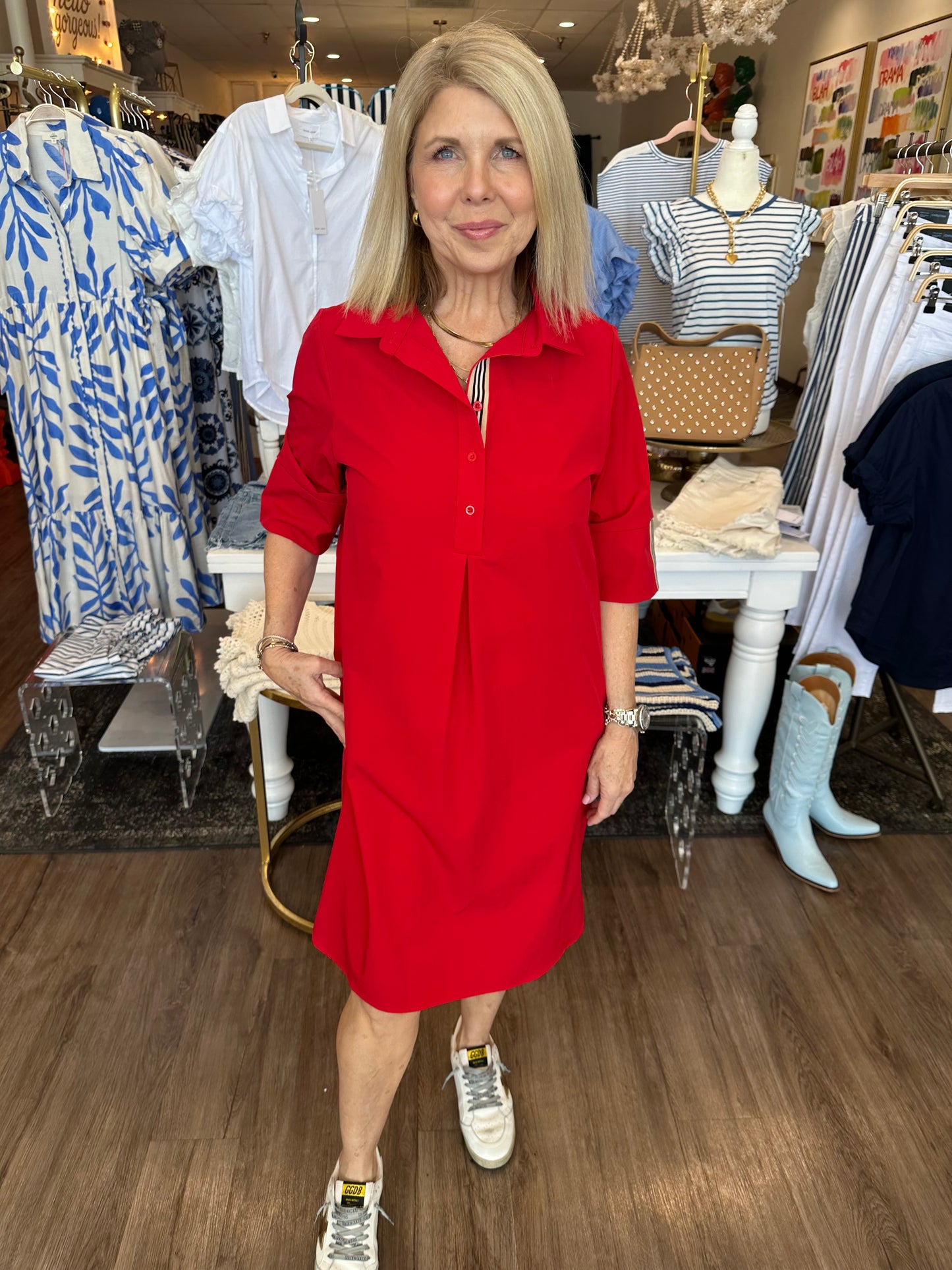 Red Designer Stripe Dress
