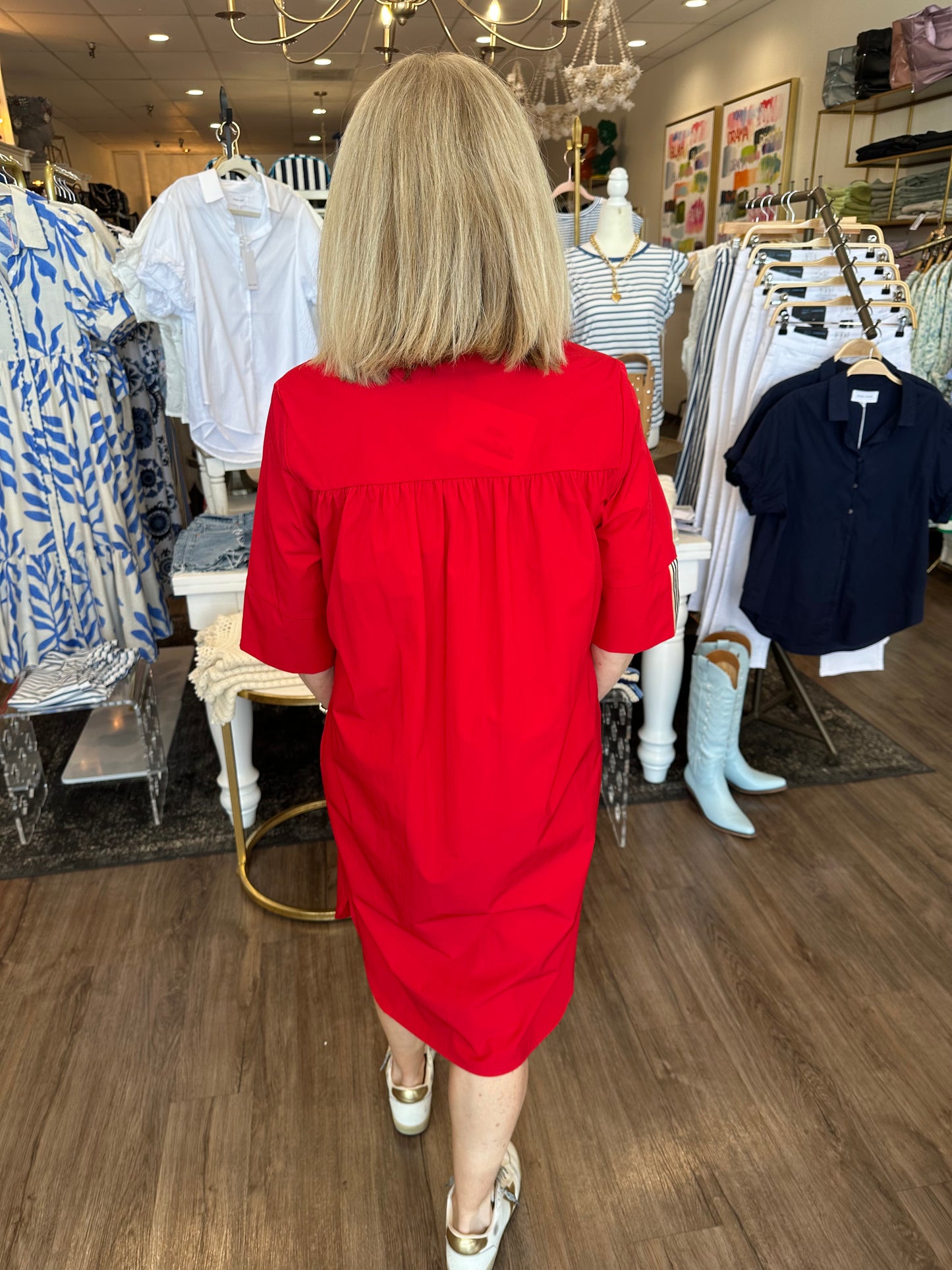 Red Designer Stripe Dress