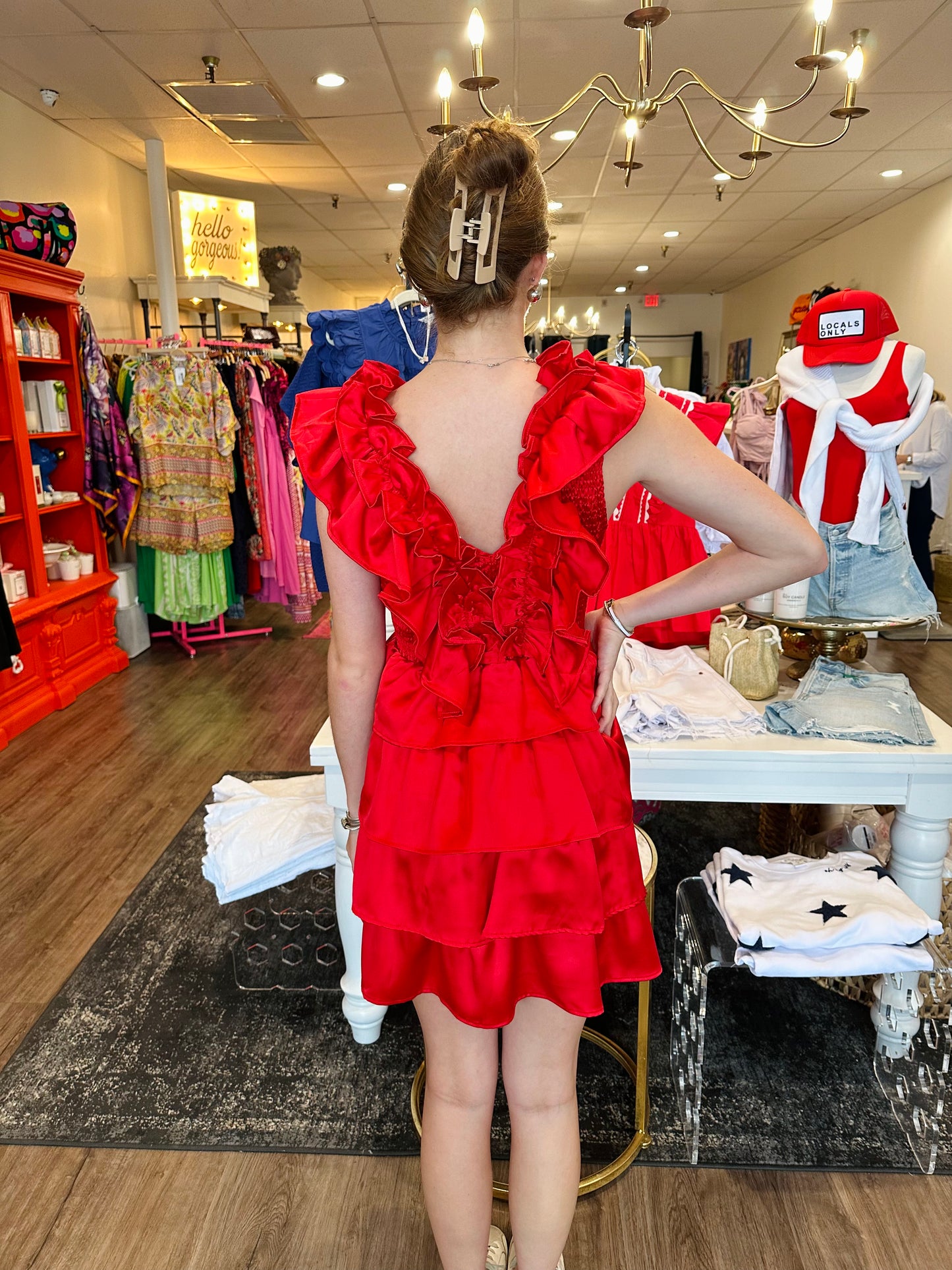 Ruffle Satin Dress Red