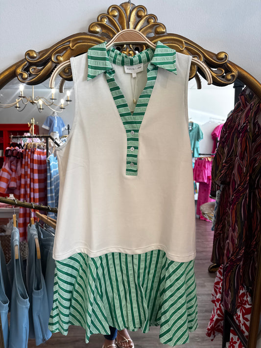 Green and Ivory Stripe Dress