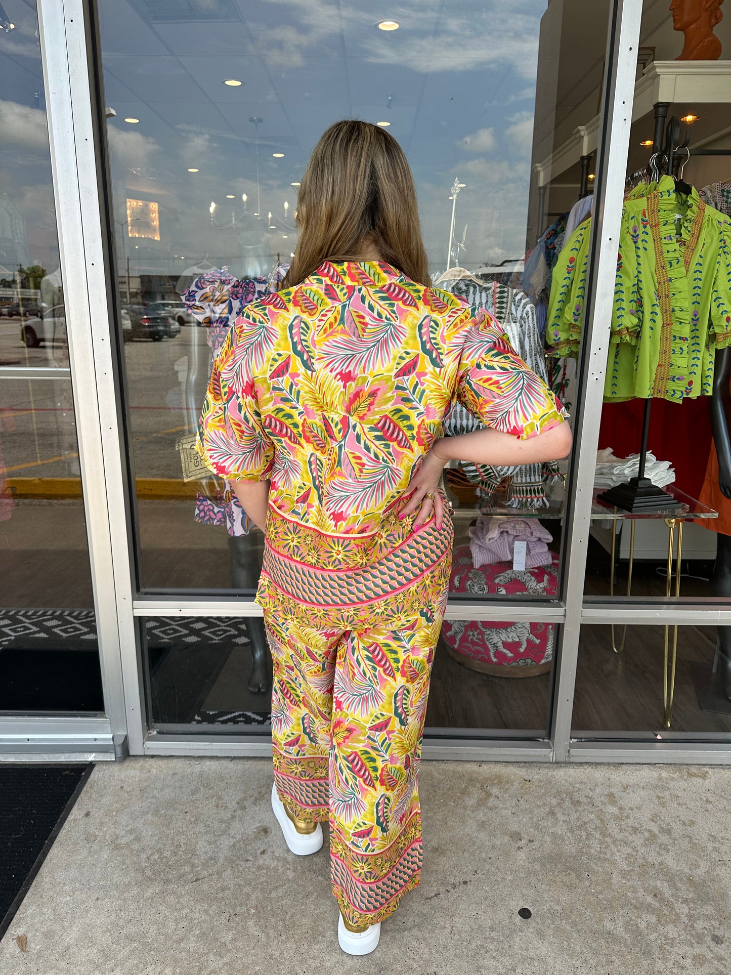 Tropical Satin Button Up