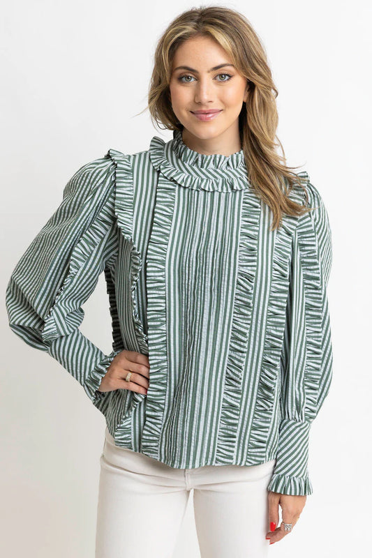 Green Ruffle Stripe Top